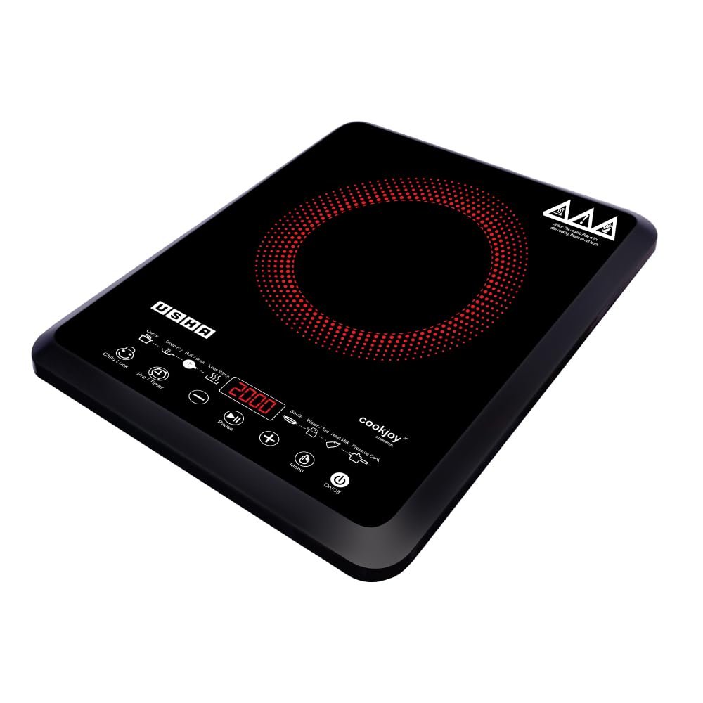 Usha Cookjoy (Cj2000Wtc) 2000 Watt Induction Cooktop with Touch Control (Black), Sealed, 1 Burner