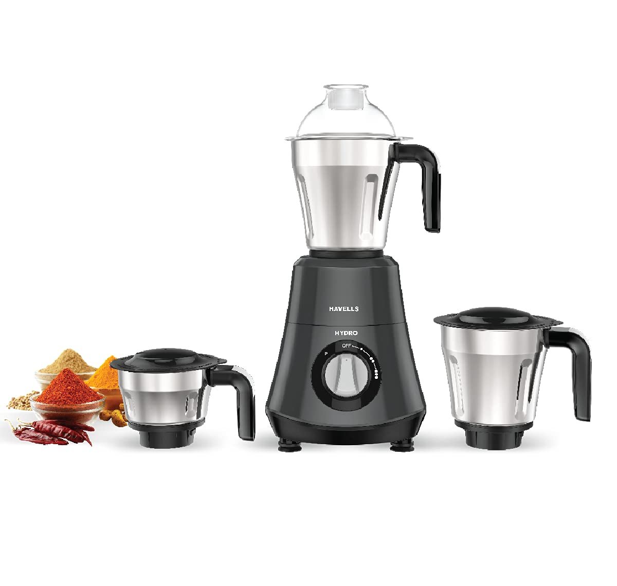 HAVELLS Hydro 750 W Mixer Grinder (Hydro 750 W Mixer Grinder | 3 Jars | Red)