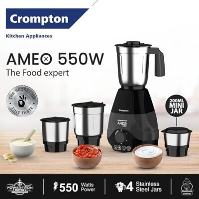 Crompton Ameo 550 W Mixer Grinder (ACGM-AMEO550 | 4 Jars | Black)