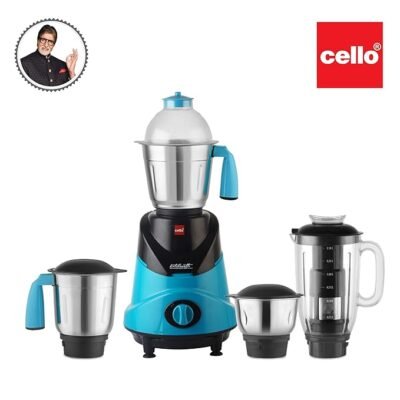 Cello Kitchenette Collection Hector Plus Mixer Grinder with 3 Jars and Juicer| 750 Watts | 3X Speed Control | Set of 3 | Blue & Black