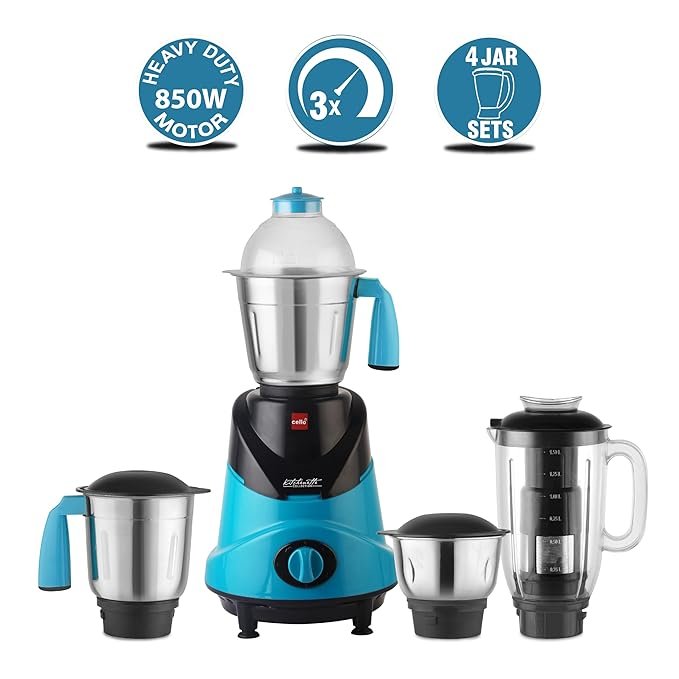 Cello Kitchenette Collection Hector Plus Mixer Grinder with 3 Jars and Juicer| 750 Watts | 3X Speed Control | Set of 3 | Blue & Black - Image 2