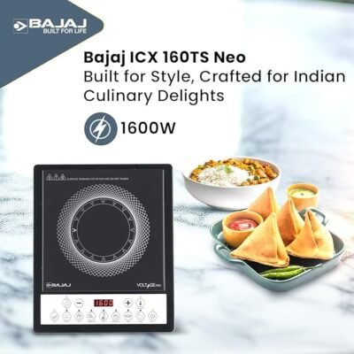 Bajaj ICX 160TS Neo Induction Stove | 1600 Watts | 9 Pre-Set Menus | Digital Display | Keep Warm Function | Variable Time, Power & Temperature Selection | 1 Yr Warranty 【Black】