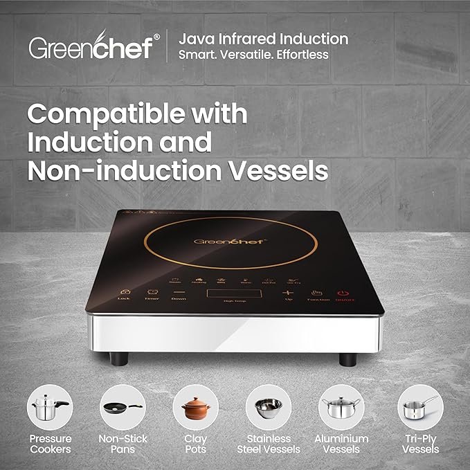 Greenchef Induction and non-induction compatible Infrared electric Cooktop with 3 pre set menu function and feather touch contol with - Jawa - Image 2