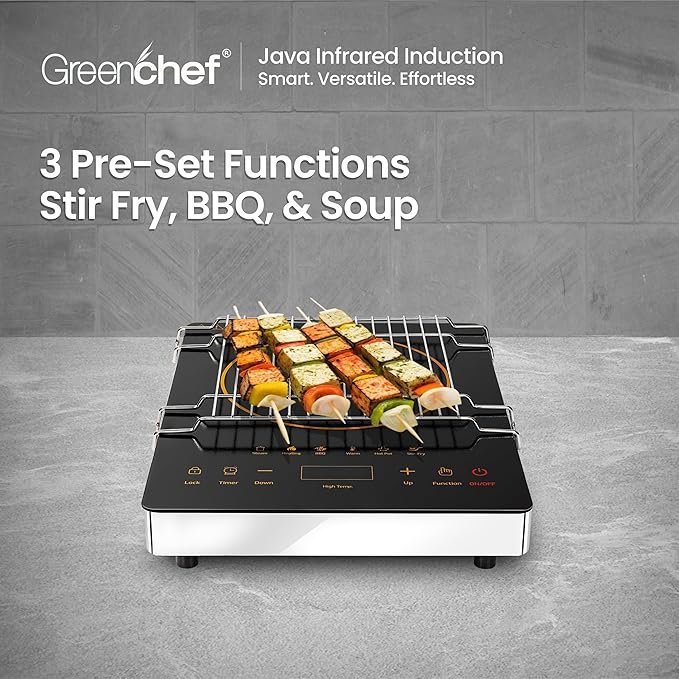 Greenchef Induction and non-induction compatible Infrared electric Cooktop with 3 pre set menu function and feather touch contol with - Jawa