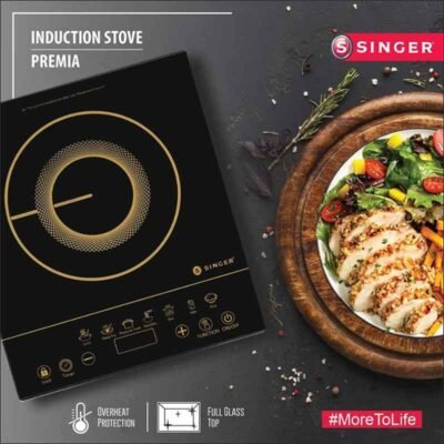 Singer Premia 2000W Black Glass Top Induction Cooktop with Feather Touch Panel