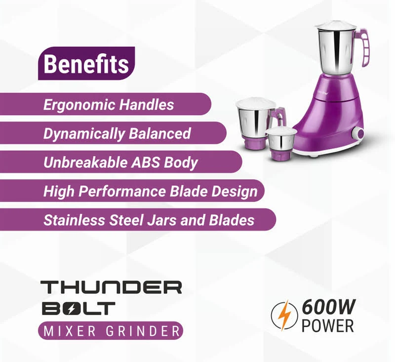 Greenchef Thunder Bolt 600 W Mixer Grinder - Image 2