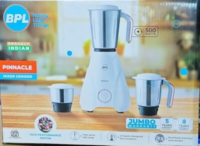 BPL Pinnacle Mixer Grinder, 500W, 3 Jars, 6-in-1 Functions with Stainless Steel Blades, White